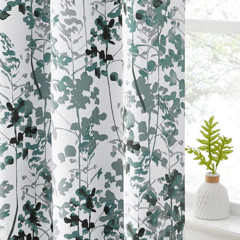 KGORGE Bedroom Curtains Blackout - Boho Foliage Pattern Light Block Thermal Efficiency Drapes for Living Room Dining Kid Playroom Foyer Decor, 2 Pcs, 52 inches Wide x 45 inches Long, Green - Image 1